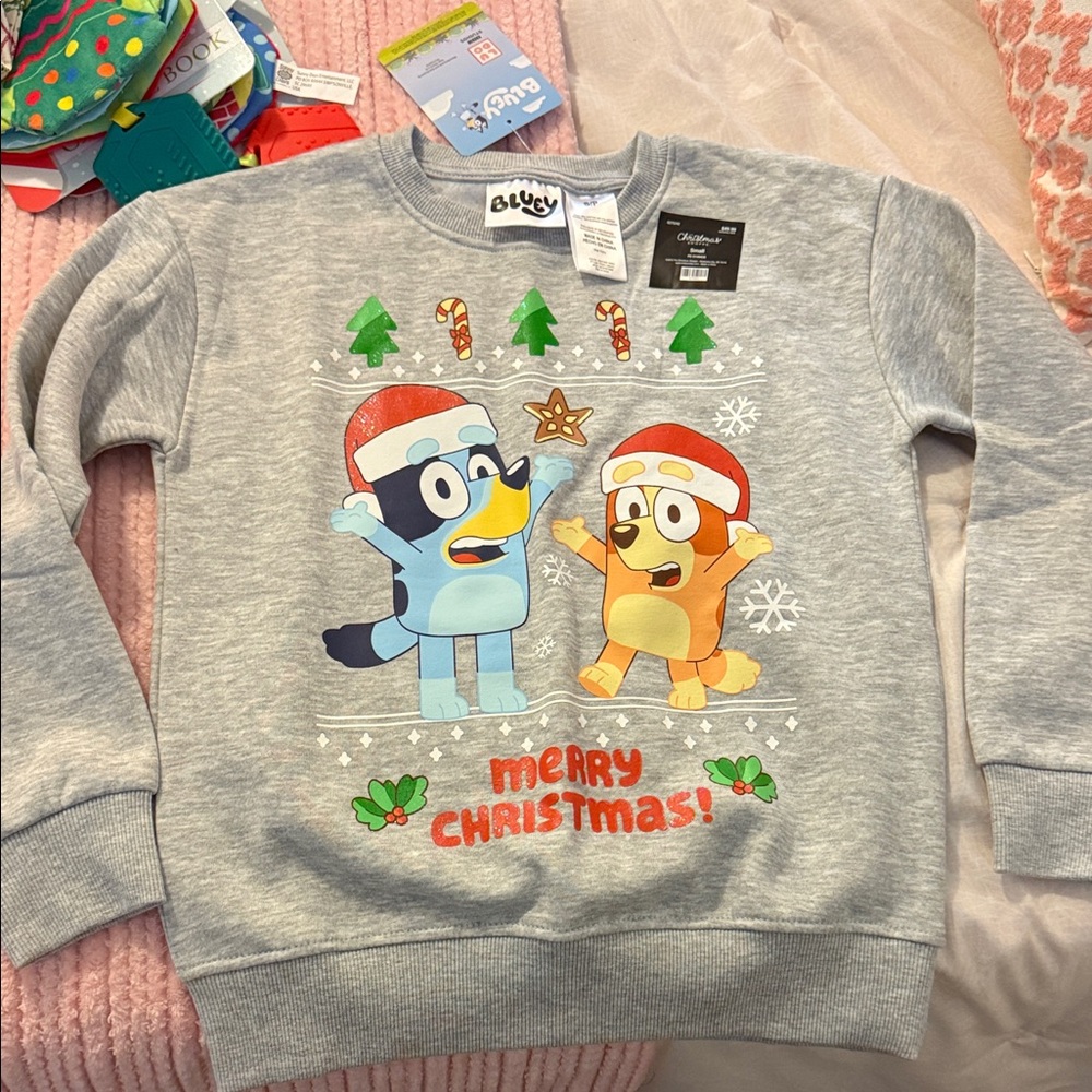 Bluey kids small Christmas sweatshirt, bingo merry Christmas sweater